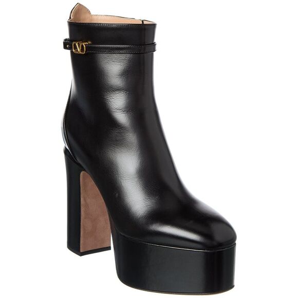 Valentino Tan-Go 155 Leather Platform Bootie, Black - Picture 1 of 5